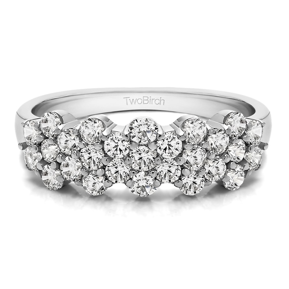 1.08 Carat Three Row Shared Prong Flower Shaped Anniversary Band