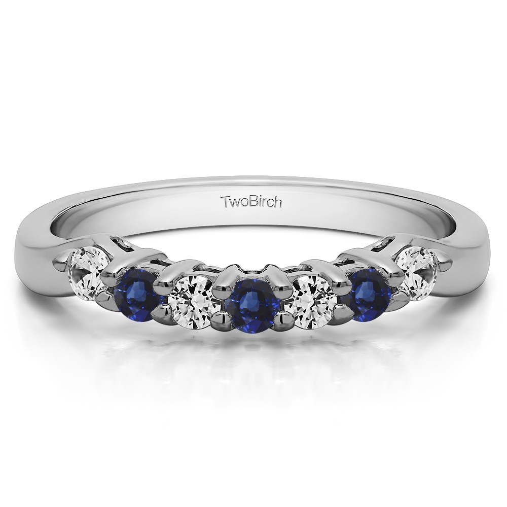 0.19 Ct. Sapphire and Diamond Pinched Shank Shared Prong Contour Band