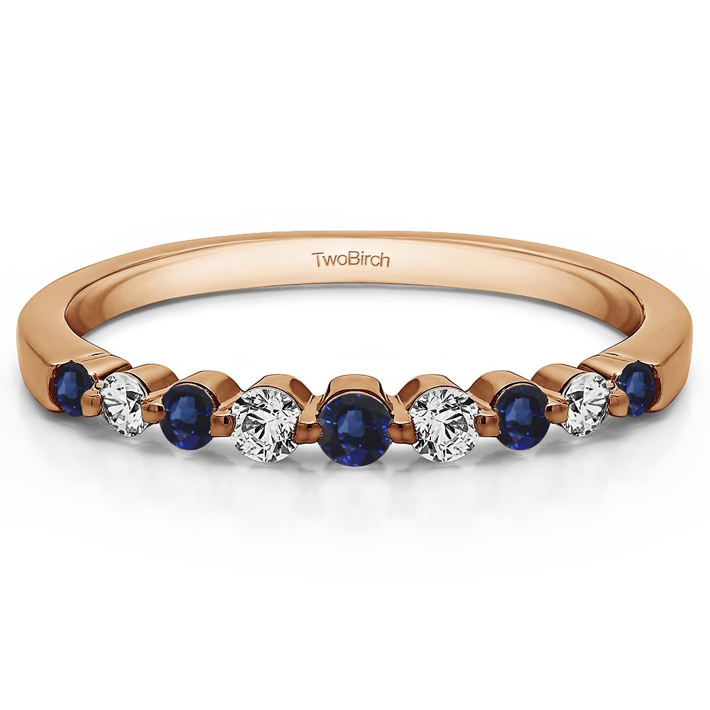 0.33 Carat Sapphire and Diamond Thin Shared Prong Wedding Band