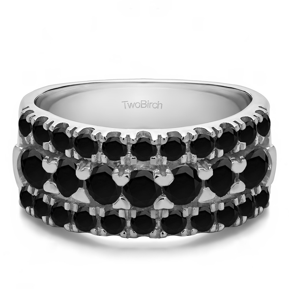 2 Carat Black Three Row French Cut Pave Raised Center Anniversary Ring