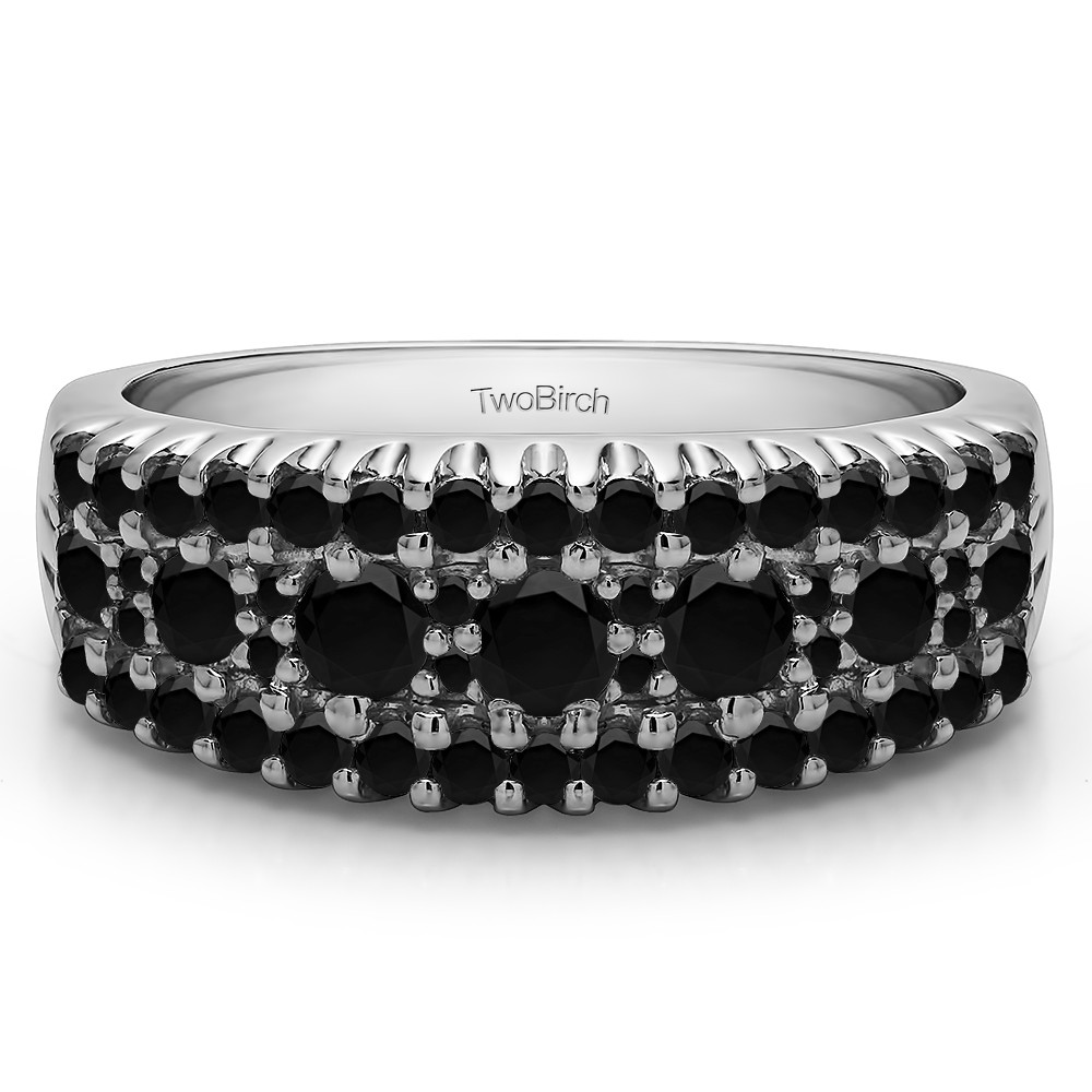 1.02 Carat Black Three Row Shared Prong Wedding Ring