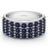 1.5 Carat Sapphire Three Row Shared Prong Wide Wedding Band