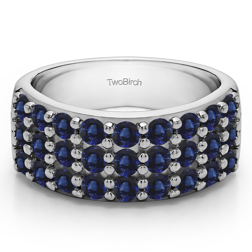 1.5 Carat Sapphire Three Row Shared Prong Wide Wedding Band
