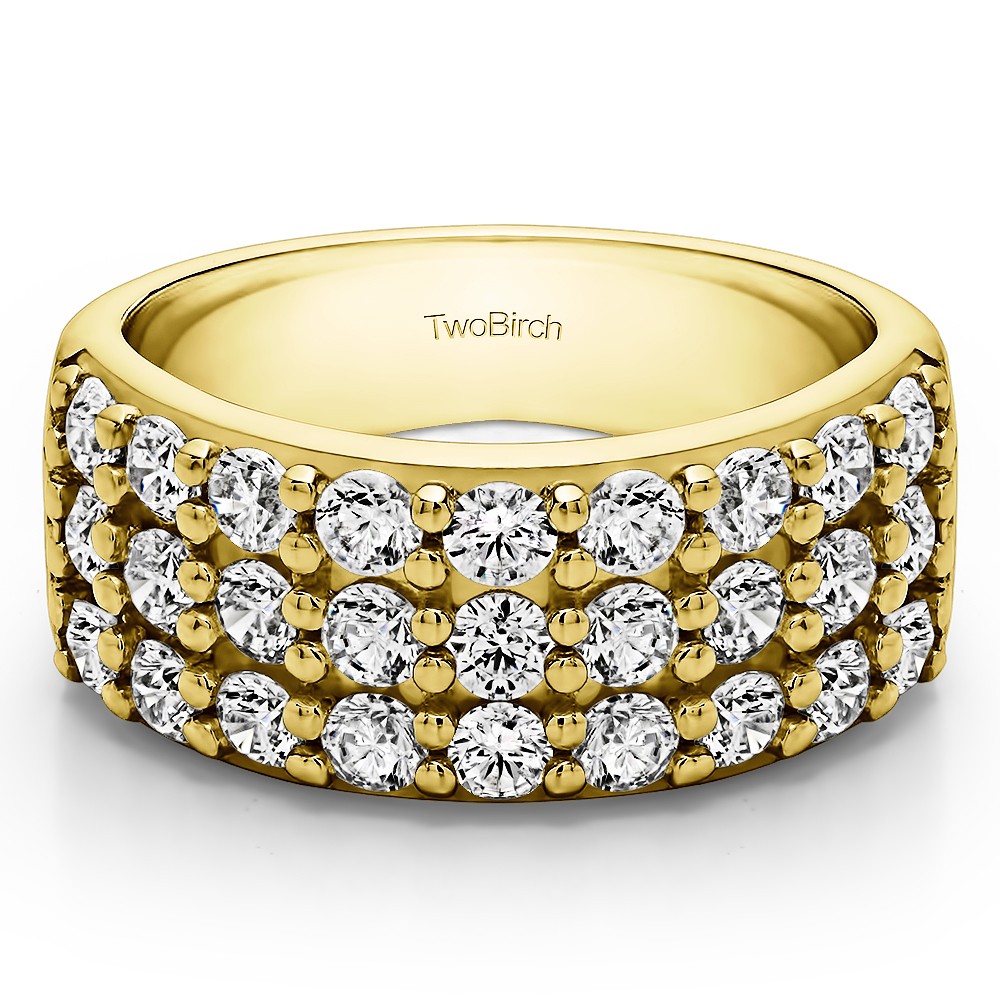 1.5 Carat Three Row Shared Prong Wide Wedding Band