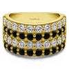2 Carat Black and White Wide 4 Row Double Shared Prong Wedding Ring