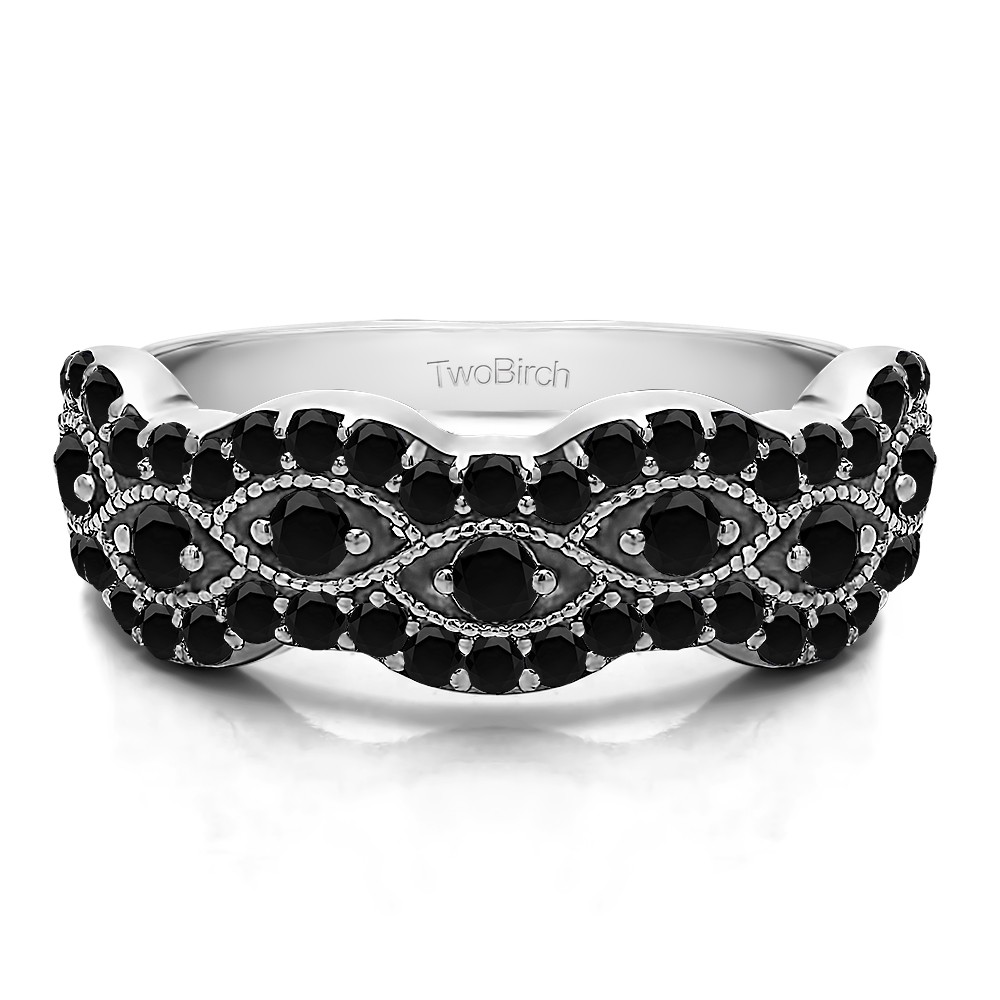 0.88 Carat Black Pave Set Millgrained Infinity Wedding Ring