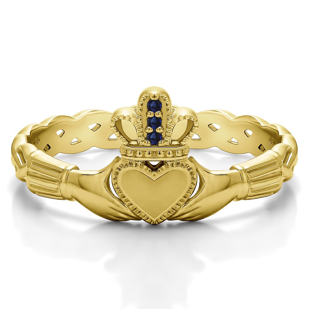 0.02 Carat Sapphire Celtic Claddagh Wedding Ring