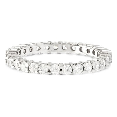 Hoops & Loops Sterling Silver Cubic Zirconia 3mm Round-Cut Eternity Band Ring