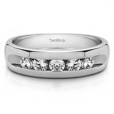 TwoBirch Sterling Silver High Polish Mens Ring with One Round Stone with Cubic Zirconia 0.25 ct. tw.