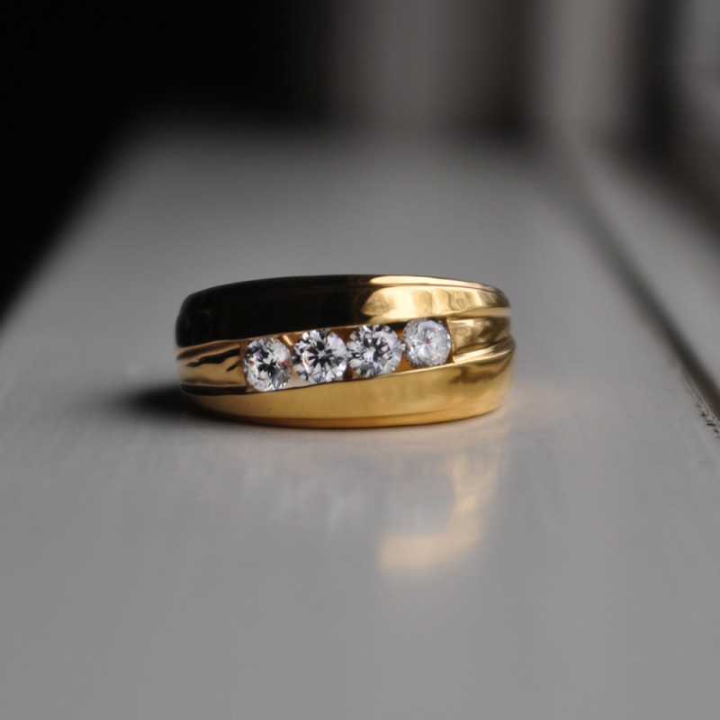1.4 Ct. Black Stone Classic Channel Set Four Stone Men's Wedding Ring in  Yellow Gold
