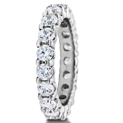TwoBirch Stackable 2.1 mm White Cubic Zirconia Set in Sterling Silver Double Shared Prong Eternity Ring