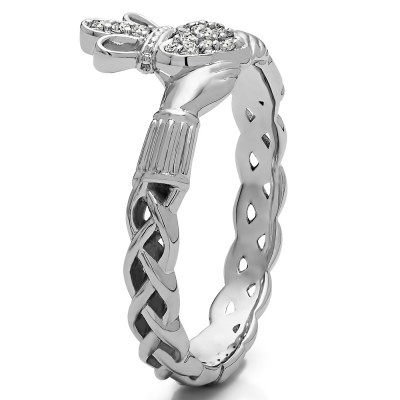 TwoBirch Sterling Silver Celtic Claddagh Wedding Ring with Pave Heart with Cubic Zirconia 0.07 ct. tw.