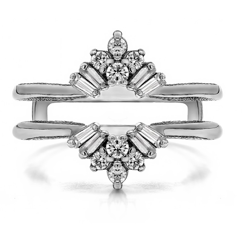 0.44 Ct. Vintage Fan Ring Guard with Millgrained Edges and Filigree Design