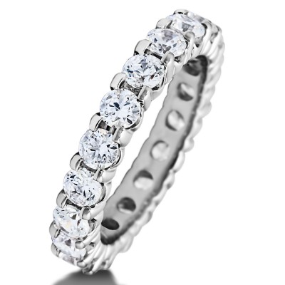 TwoBirch Stackable 2.1 mm White Cubic Zirconia Set in Sterling Silver Double Shared Prong Eternity Ring