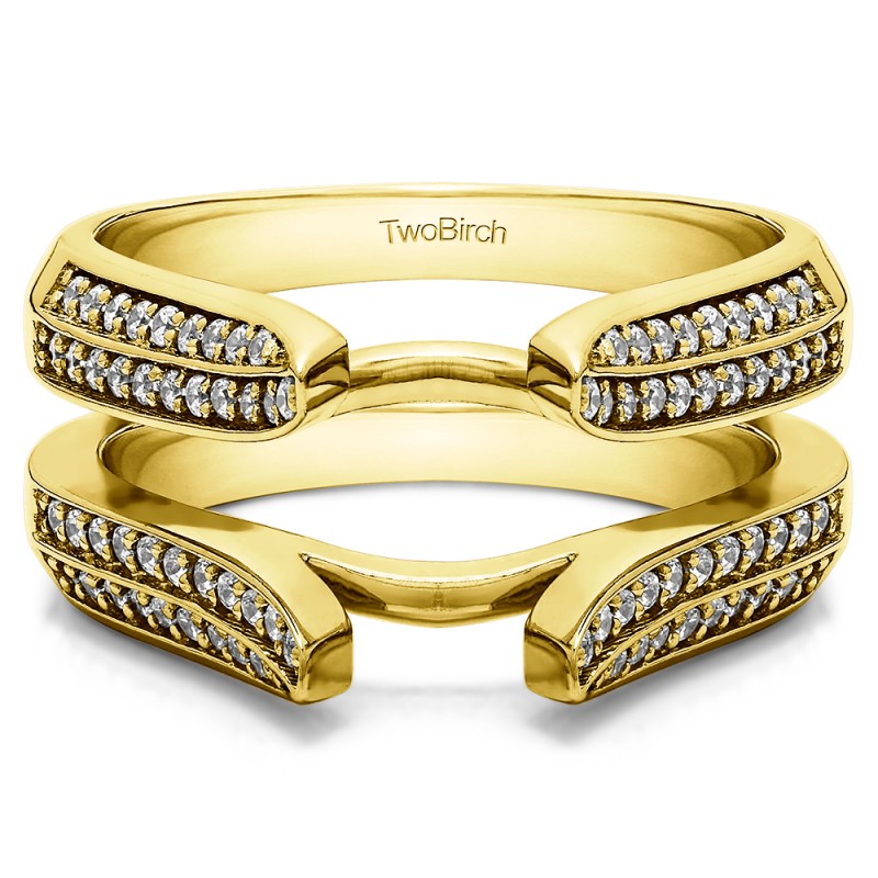 TwoBirch Ring Guards - Engraved Cathedral Plain Metal Ring Guard Enhancer  in Yellow Gold