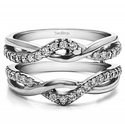 G,I2 0.24 ct. TwoBirch Sterling Silver Criss Cross Infinity Ring Guard With Black And White Diamonds
