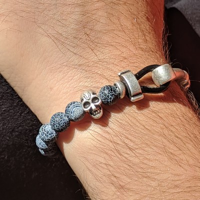 Stretch or Clasp Unisex Lava Bead and Silver Bracelet