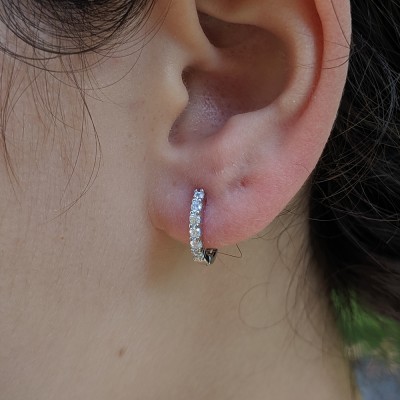 Hypoallergenic Rose Gold Silver Cubic Zircon Round Hoop Huggie Ear Cuff Earrings 