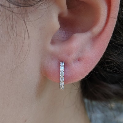 White Gold Plated  w CZ Double Side Earrings