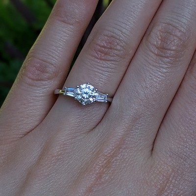 Round Cut Moissanite Engagement Ring in Sterling Silver With Gold Plated Moissanite Soliatire Sterling Silver Moissanite Ring