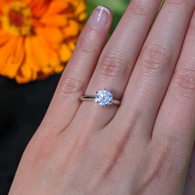 1.5Ct Off White Round Moissanite Ring Engagement Ring Set 925 Sterling Silver 