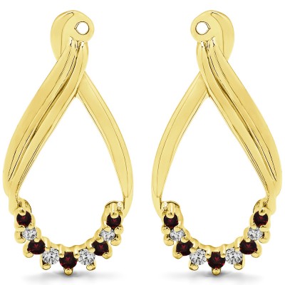 0.21 Carat Ruby and Diamond Round Shared Prong Chandalier Earring Jackets  in Yellow Gold
