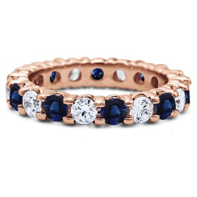 Diamond and Sapphire Stackable 2.9mm Double Shared Prong Eternity Ring