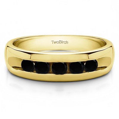 1 Ct. Black Stone Wide Channel Set Men's Ring with Open End Design in Yellow Gold