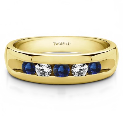 1 Ct. Sapphire and Diamond Wide Channel Set Men's Ring with Open End Design in Yellow Gold