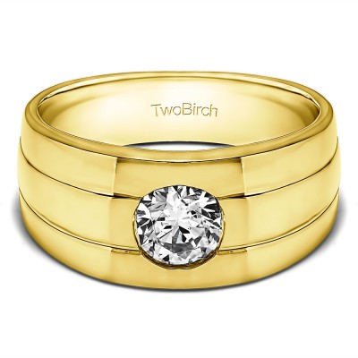 0.74 Ct. Burnished Set Solitaire Men's Wedding Band in Yellow Gold