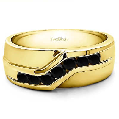 0.75 Ct. Black Stone Twisted Channel Set Men's Wedding Band in Yellow Gold