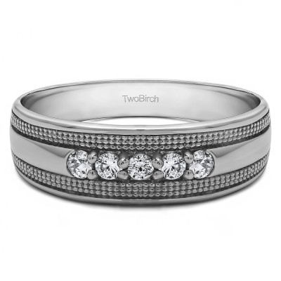 0.5 Ct. Five Stone Prong set Men's Ring with Millgrained Detailing