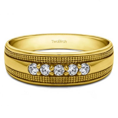 0.25 Ct. Five Stone Prong set Men's Ring with Millgrained Detailing in Yellow Gold