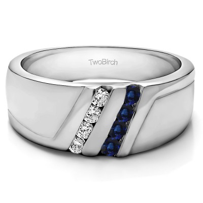 0.5 Ct. Sapphire and Diamond Double Row Twisted Channel Set Men's Wedding Band