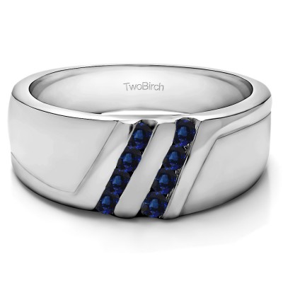 0.5 Ct. Sapphire Double Row Twisted Channel Set Men's Wedding Band