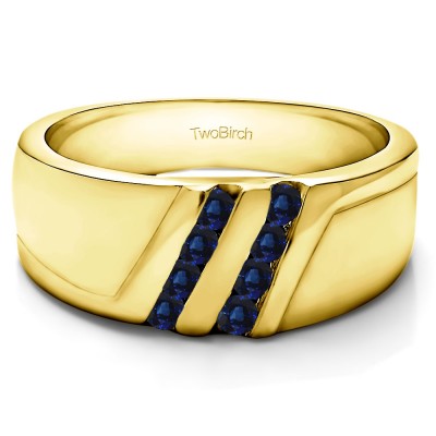 0.22 Ct. Sapphire Double Row Twisted Channel Set Men's Wedding Band in Yellow Gold