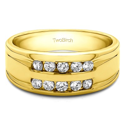0.25 Ct. Double Row Ten Stone Channel Set Men's Wedding Band in Yellow Gold