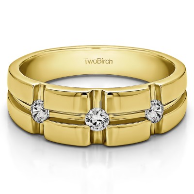 0.3 Ct. Three Stone Cross Designed Men's Wedding Ring in Yellow Gold
