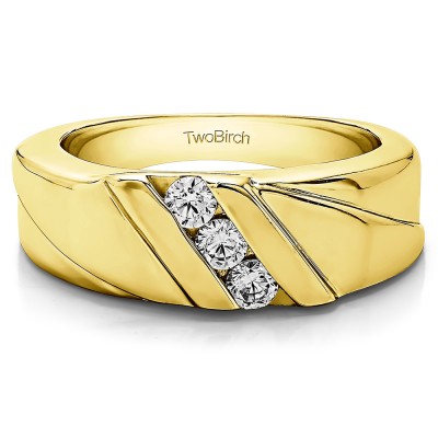 0.33 Ct. Channel Set Three Stone Men's Wedding Ring with Designed Band in Yellow Gold