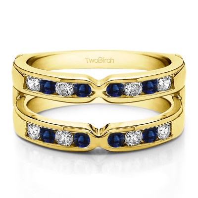 0.26 Ct. Sapphire and Diamond Round X Design Channel Set Ring Guard in Yellow Gold