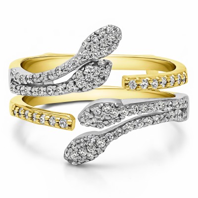 0.43 Ct. Double Leaf Pave Set Wedding Ring Guard in Two Tone Gold