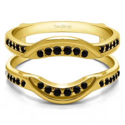 0.22 Ct. Black Stone Contoured Bridal Wedding Ring Guard in Yellow Gold