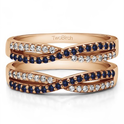 0.48 Ct. Sapphire and Diamond Criss Cross Wedding Ring Guard in Rose Gold