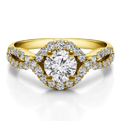 1.52 Ct. Round Halo Engagement Ring with Infinity Shank in Yellow Gold