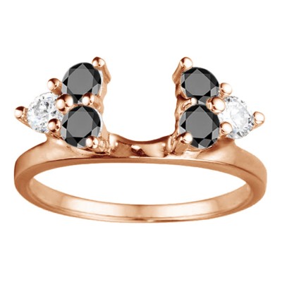 0.5 Ct. Black and White Shared Prong Set Six Stone Ring Wrap in Rose Gold