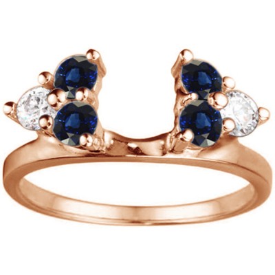 0.5 Ct. Sapphire and Diamond Shared Prong Set Six Stone Ring Wrap in Rose Gold