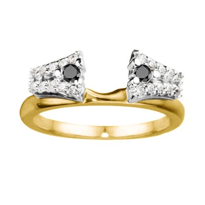0.3 Ct. Black and White Double Row ring wrap in Two Tone Gold