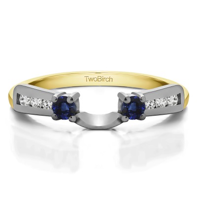 0.26 Ct. Sapphire and Diamond Channel and Prong Round Stone Ring Wrap Enhancer in Two Tone Gold