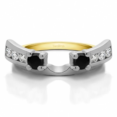 0.5 Ct. Black and White Channel and Prong Round Stone Ring Wrap Enhancer in Two Tone Gold