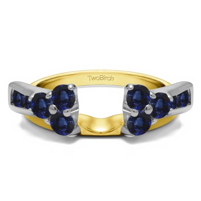 0.34 Ct. Sapphire Prong Cluster and Channel Set Ring Wrap Enhancer in Two Tone Gold